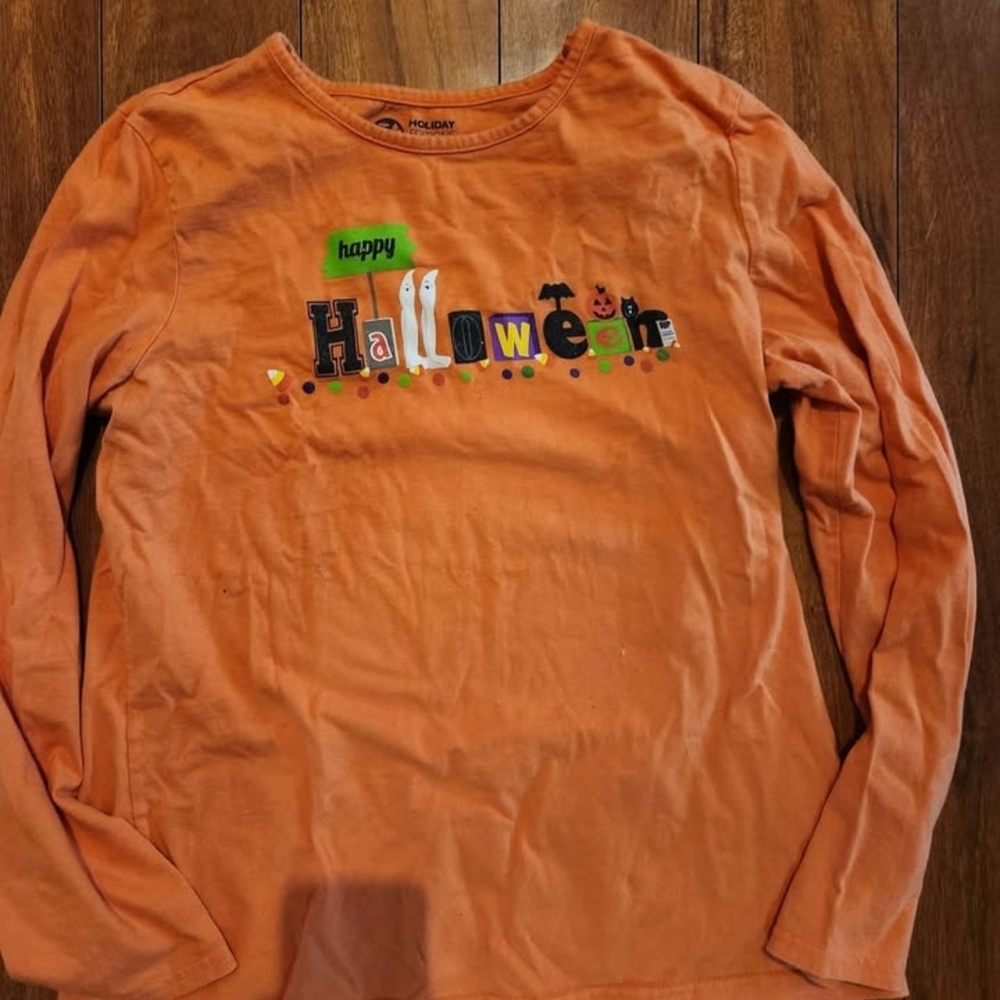 Womans Orange Happy Halloween Long Sleeve Shirt - SIZE LARGE